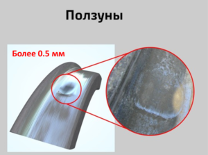 ползун (выбоину) по кругу катания глубиной более 0,5 мм;