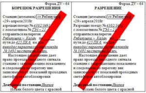  - ДУ-64 Разрешение, выдаваемое при отправлении поезда на закрытый перегон для оказания помощи Разрешения формы ДУ-64 выдаются дежурным по станции машинисту после получения приказа поездного диспетчера о закрытии перегона (пути перегона). Ограждение производит проводник последнего пассажирского вагона по указанию машиниста в случаях: 1) затребования восстановительного или пожарного поезда, а также вспомогательного локомотива, если помощь оказывается с хвоста; 