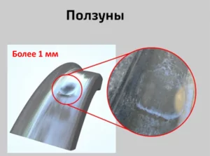 ползун (выбоину) на круге катания колеса глубиной более 1 мм.